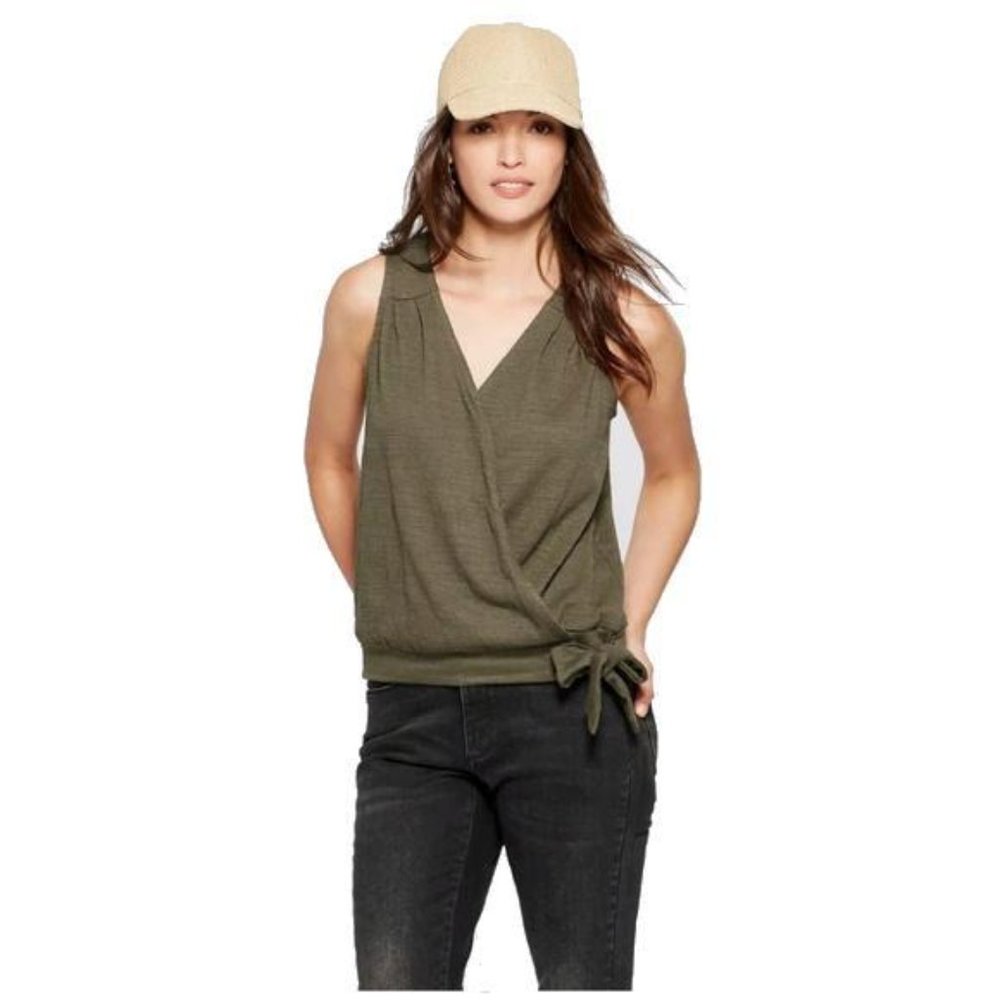 Olive Green Tank with Tie Knot